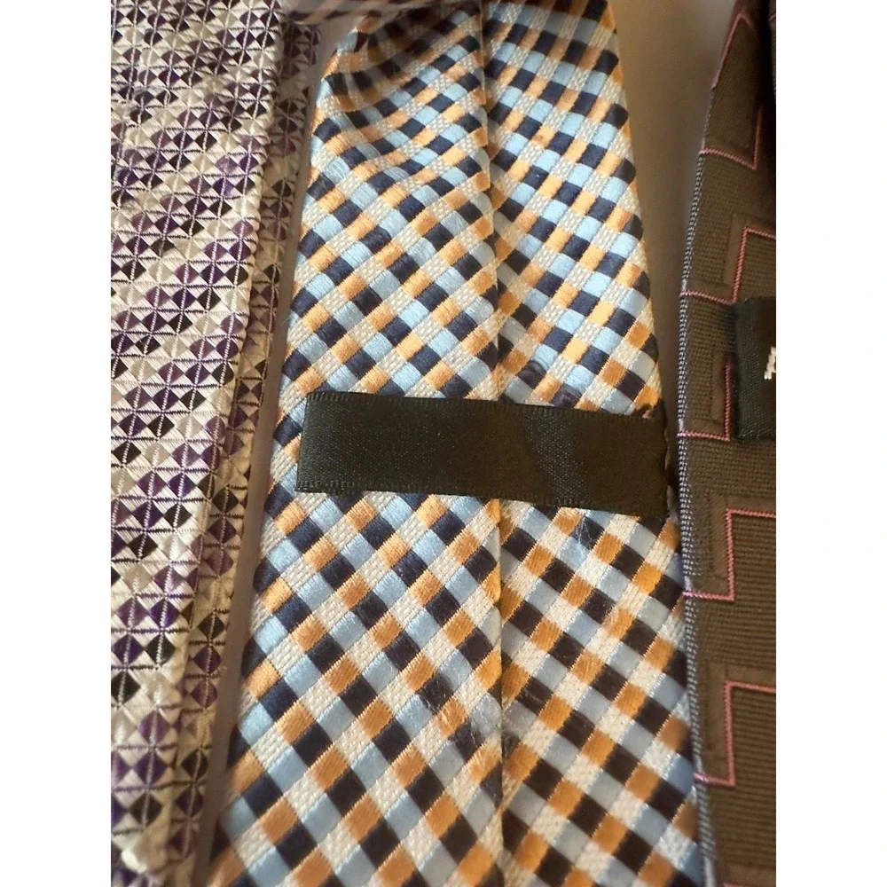 Boys Clip On Necktie Lot of 4 Striped Plaid Geometric Formal‎ Tie Ages 6-10